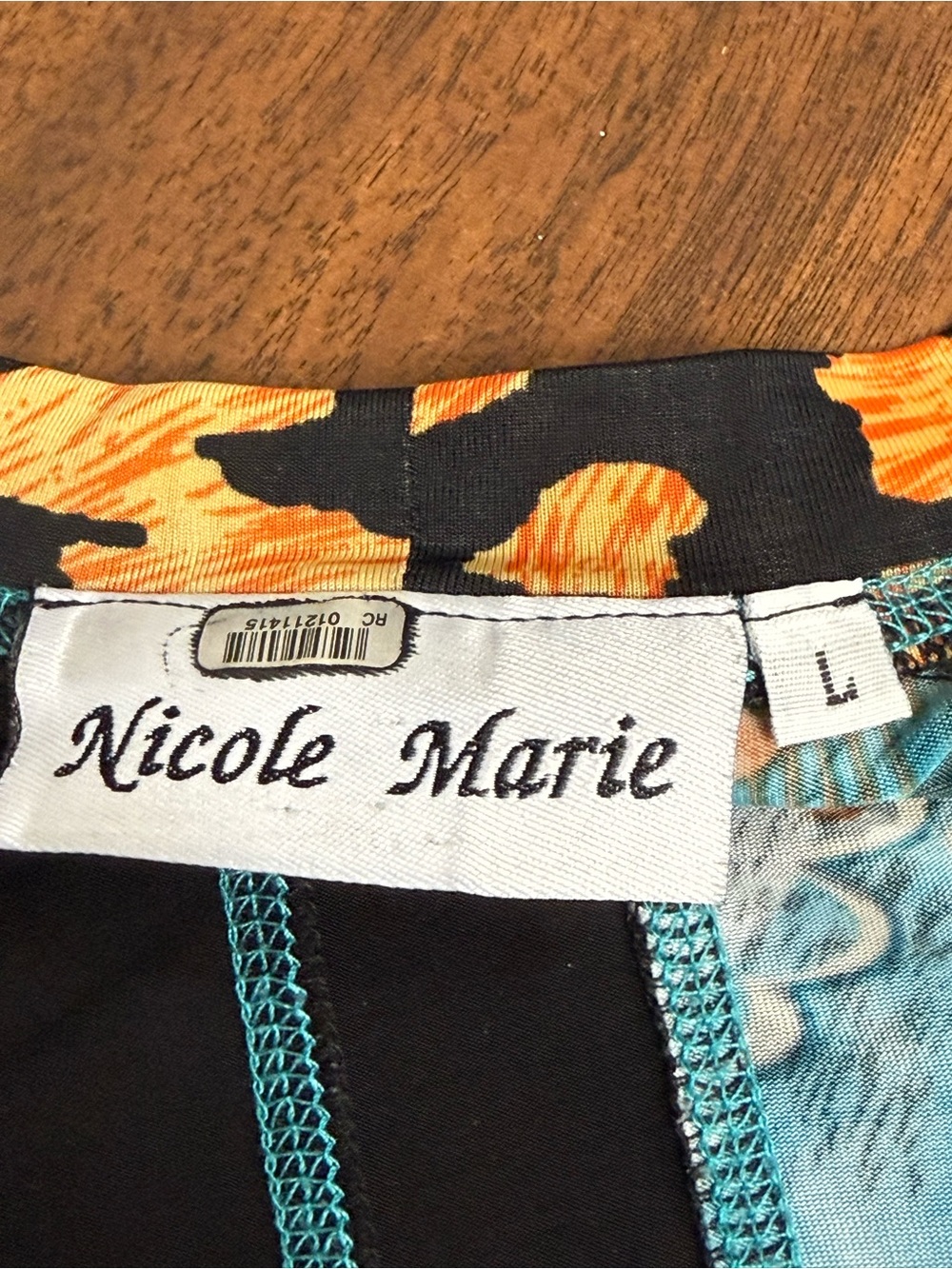 Nicole Marie Abstract Animal Print Tunic Top Large Boho Stretch Pocket Tee - Picture 6 of 8